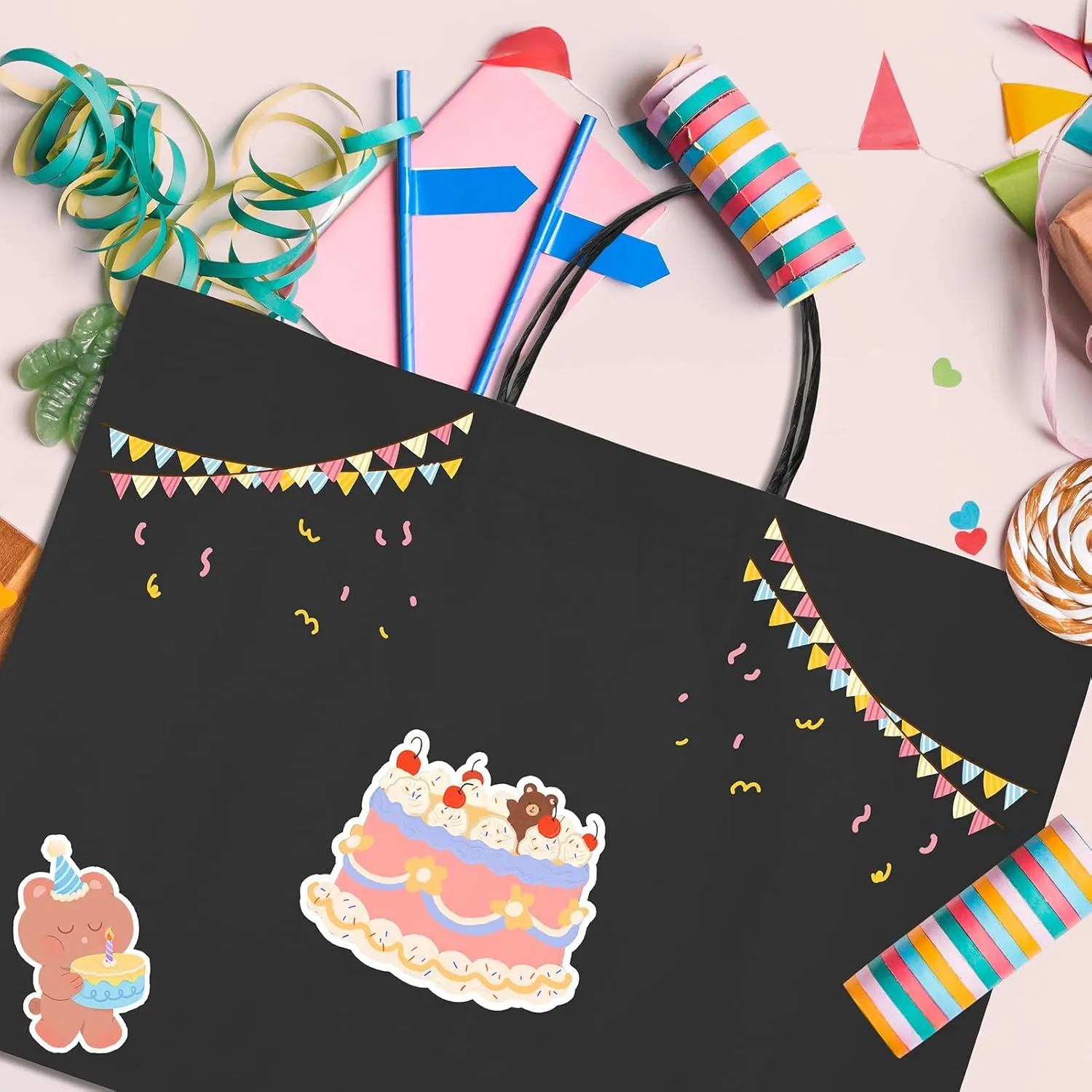 METRONIC 25 Pack Large Black Paper Gift Bags 16X6X12 Inches, Shopping Kraft Paper Bag with Handles, Small Business, Boutique, Gift Wrap, Bulk