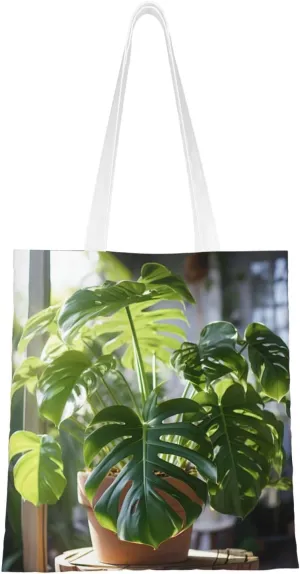 Monstera Deliciosa Banana Palm Print Totes, Portable Beach Bag,Reusable Grocery Bags Foldable Shopping With Handlesbags