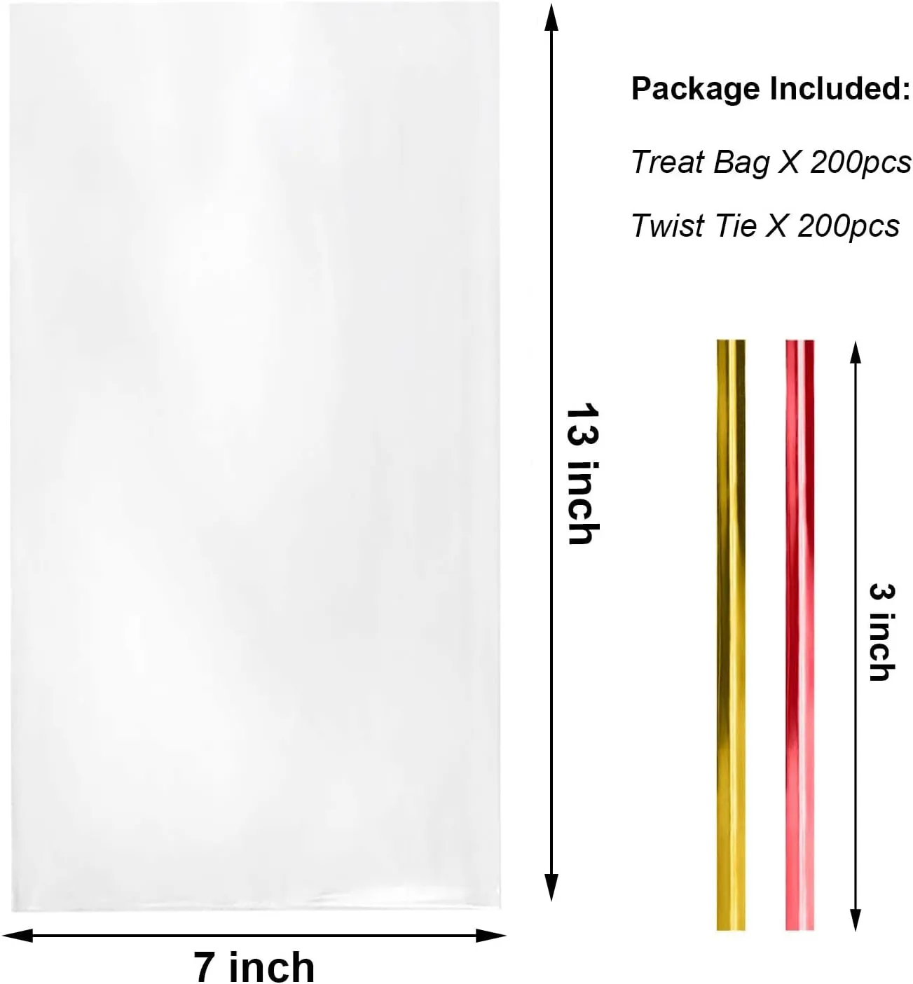 Morepack Cello Cellophane Treat Bags,200 Pieces 7x13 Inches Clear Plastic Gift Bags with Twist Ties,Party Favor Bags