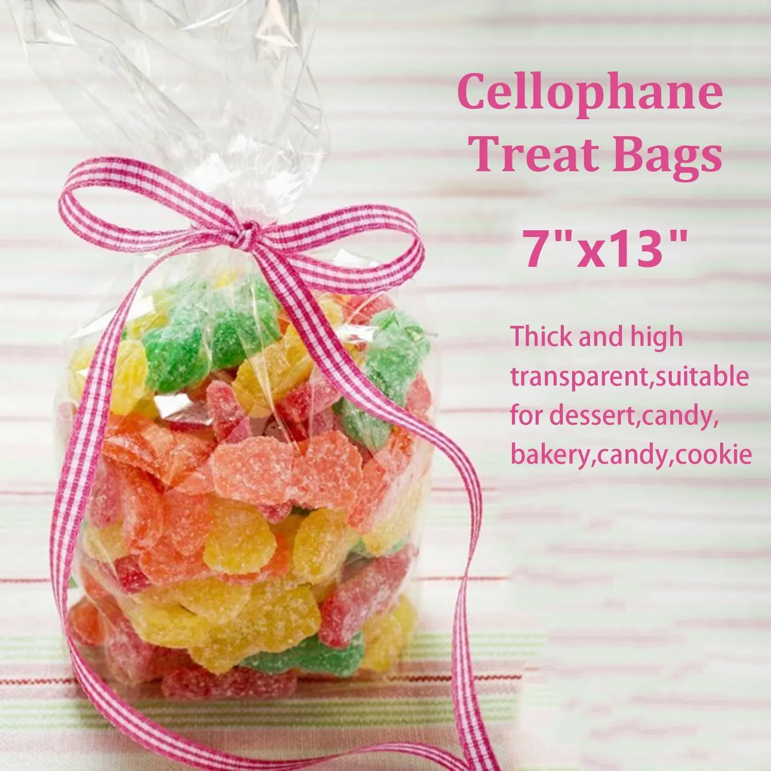 Morepack Cello Cellophane Treat Bags,200 Pieces 7x13 Inches Clear Plastic Gift Bags with Twist Ties,Party Favor Bags