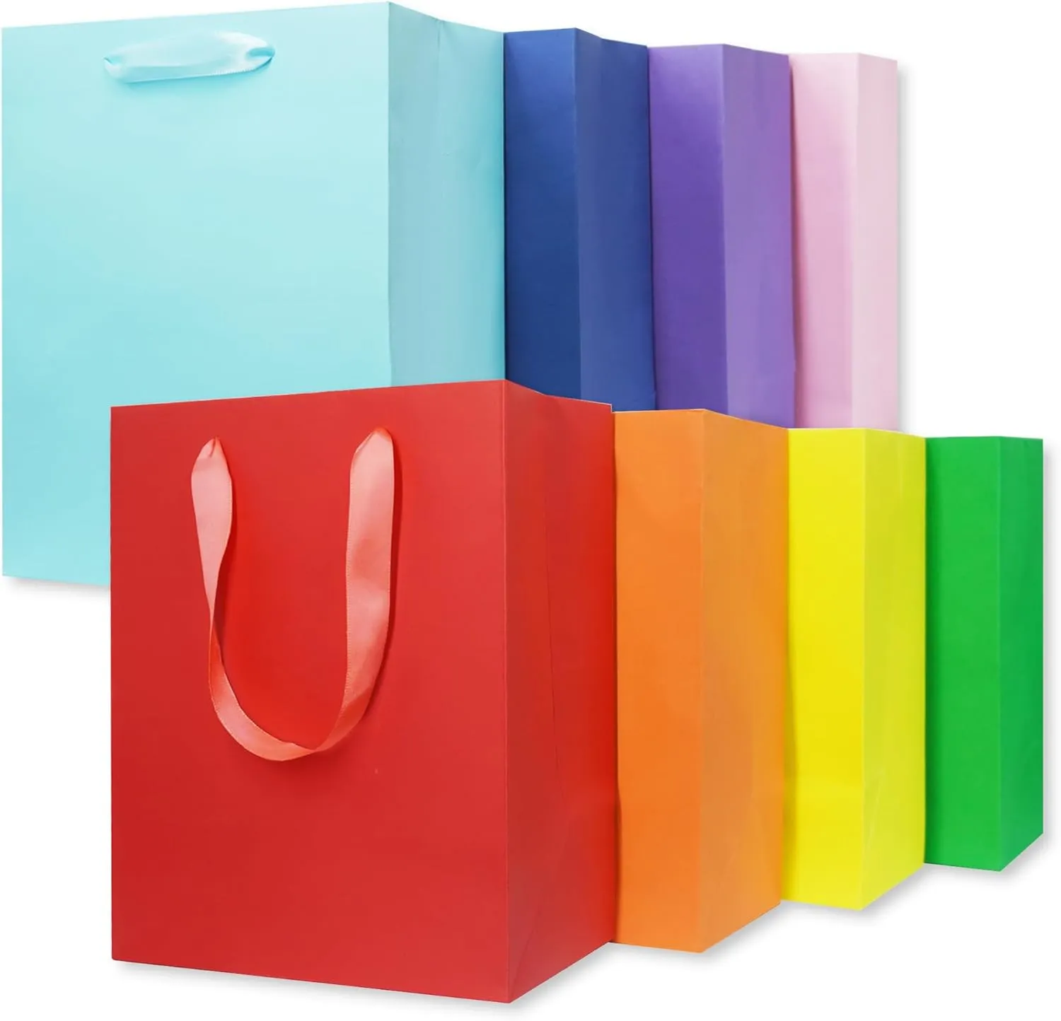 MOXARYSU 8 Pcs Medium Gift Bags With Handles: 8x5x10 Rainbow Colour Gift Bags Kraft Paper Party Favor Bags For Party,Birthday,Baby Shower8 Colors, Without Tissues Paper