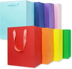 MOXARYSU 8 Pcs Medium Gift Bags With Handles: 8x5x10 Rainbow Colour Gift Bags Kraft Paper Party Favor Bags For Party,Birthday,Baby Shower8 Colors, Without Tissues Paper