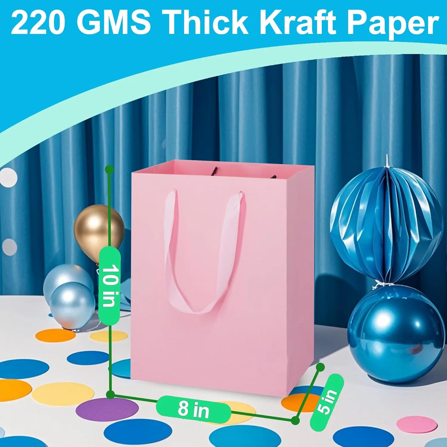 MOXARYSU 8 Pcs Medium Gift Bags With Handles: 8x5x10 Rainbow Colour Gift Bags Kraft Paper Party Favor Bags For Party,Birthday,Baby Shower8 Colors, Without Tissues Paper