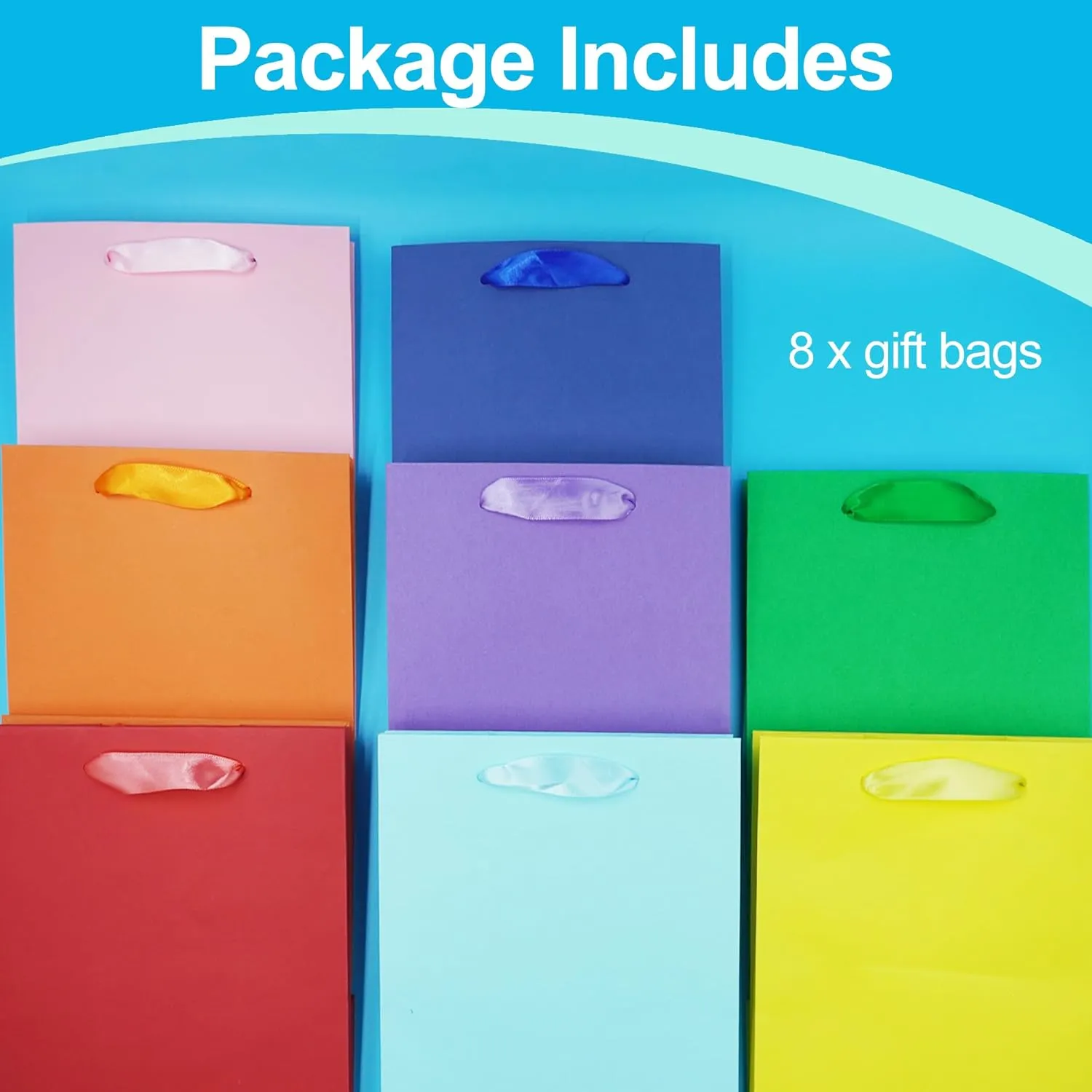 MOXARYSU 8 Pcs Medium Gift Bags With Handles: 8x5x10 Rainbow Colour Gift Bags Kraft Paper Party Favor Bags For Party,Birthday,Baby Shower8 Colors, Without Tissues Paper