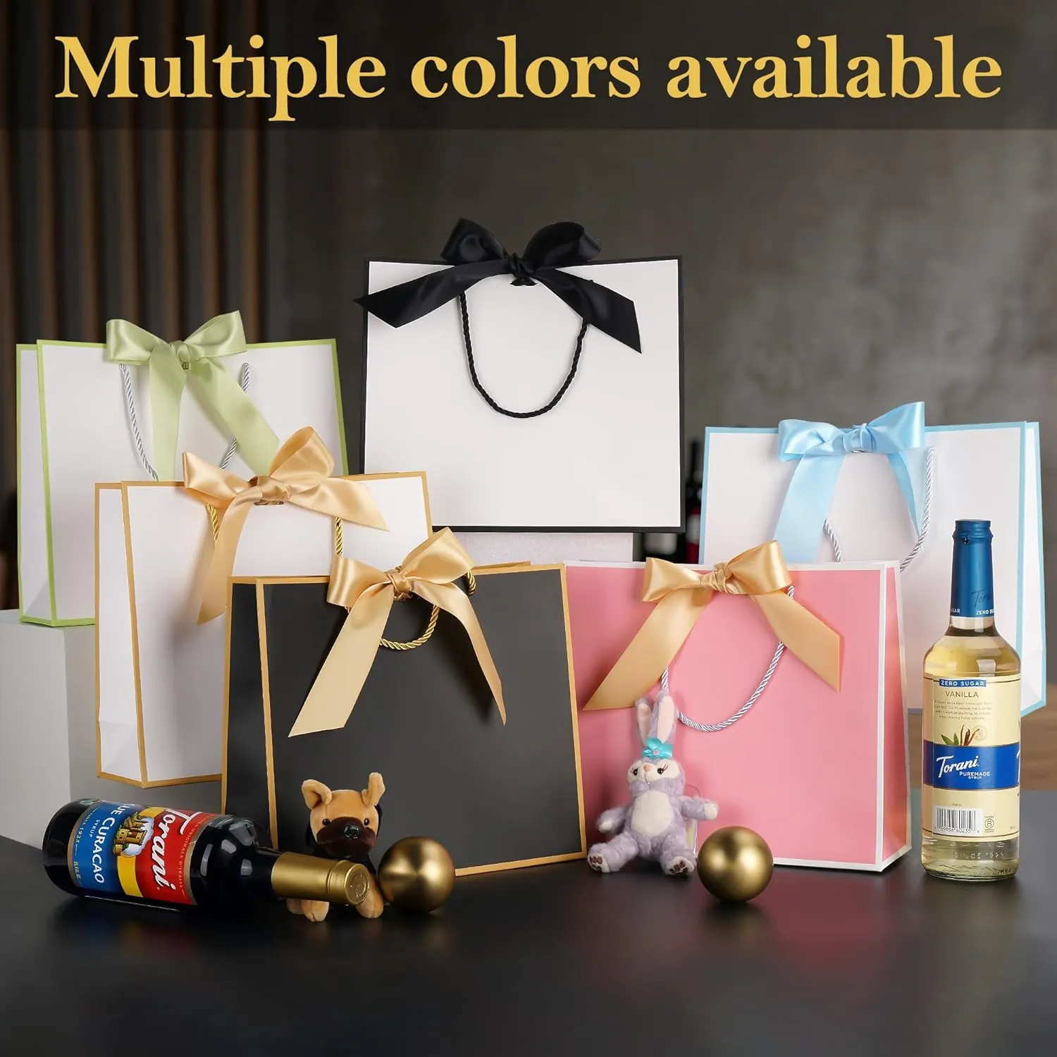 MOXARYSU Gift Bags With Handles: 11.8x4x10 Inch 3pcs Medium Large With Bow Ribbon For Wedding Thanks Bridesmaid Birthday Party (White-Light Blue