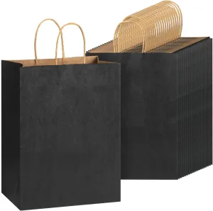 Mr. Pen- Paper Gift Bags with Handles, 32 Pack, 7.6" x 4.7" x 10.6", Black, Medium Size Craft Paper Bags with Handles Bulk, Party Favor Bag