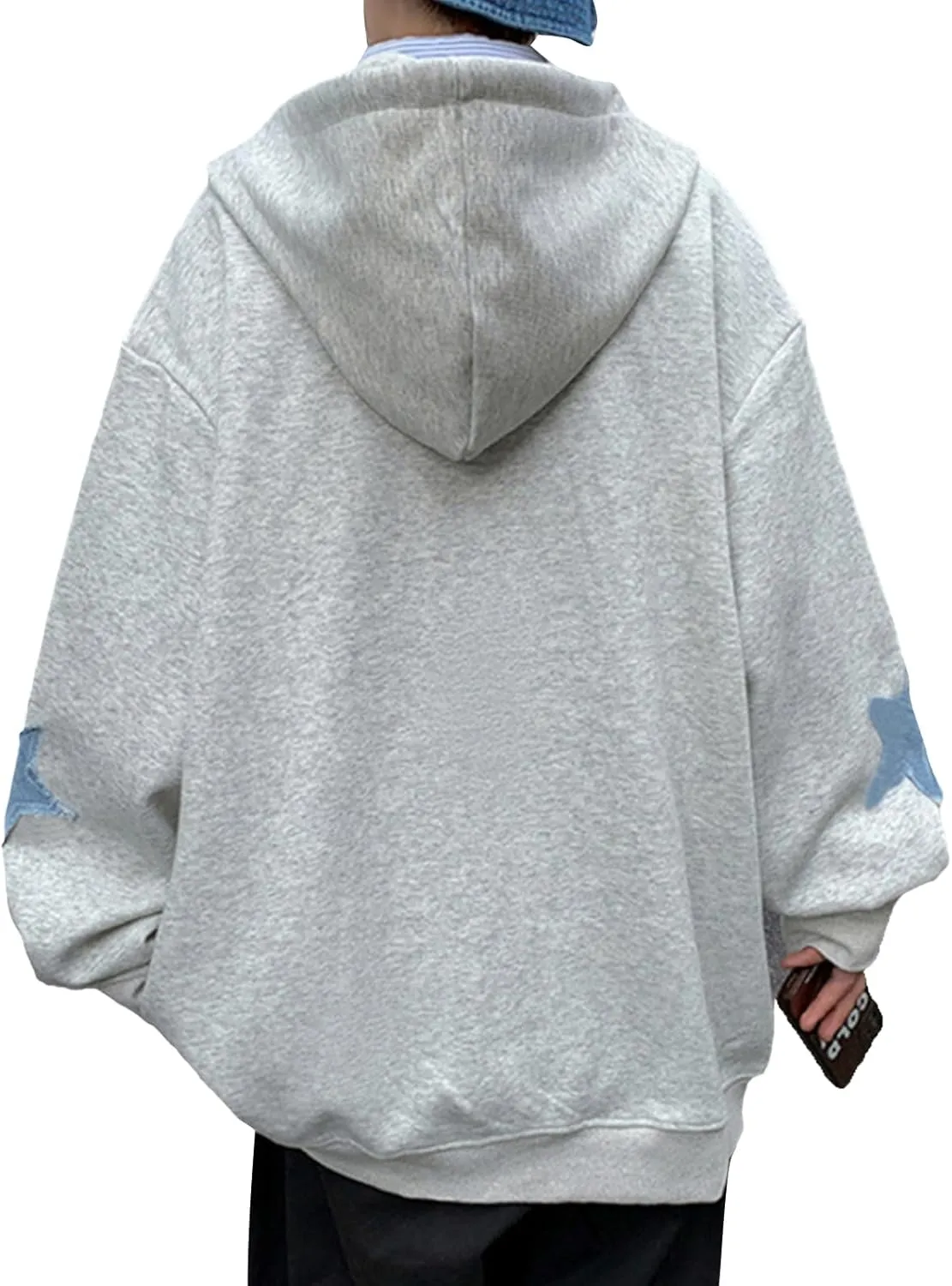 Mxiqqpltky Zip Up Hoodie Women Y2k Star Patch Graphic Hoodies Harajuku Oversized Aesthetic Sweatshirt Jacket Streetwear