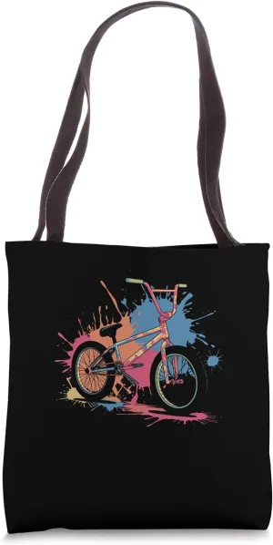 Neon BMX Jumping Silhouette Design Tote Bag