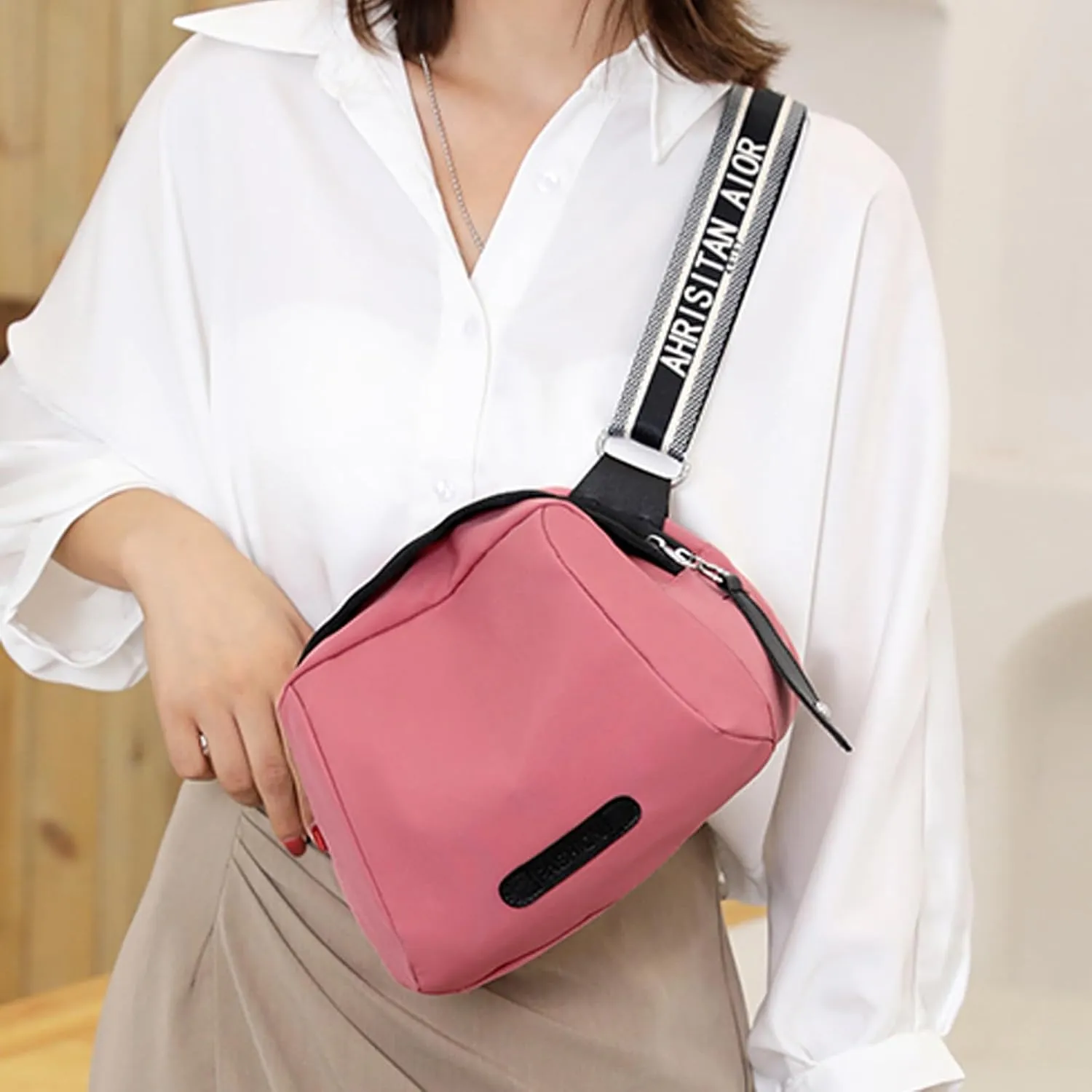 New Fashionable Casual Shoulder Bag Lightweight Nylon Fabric Women Crossbody Bags Mens Messenger Tote (RD2, One Size)