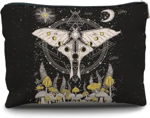 Nogrit Celestial Moon Moth Mushroom Witchy Makeup Bag, Sun and Moon Gifts Cosmetic Bags for Women, Witchy Gifts for Women, Witch Stuff, Witchcraft Gifts Small Makeup Cosmetic Bag for Purse