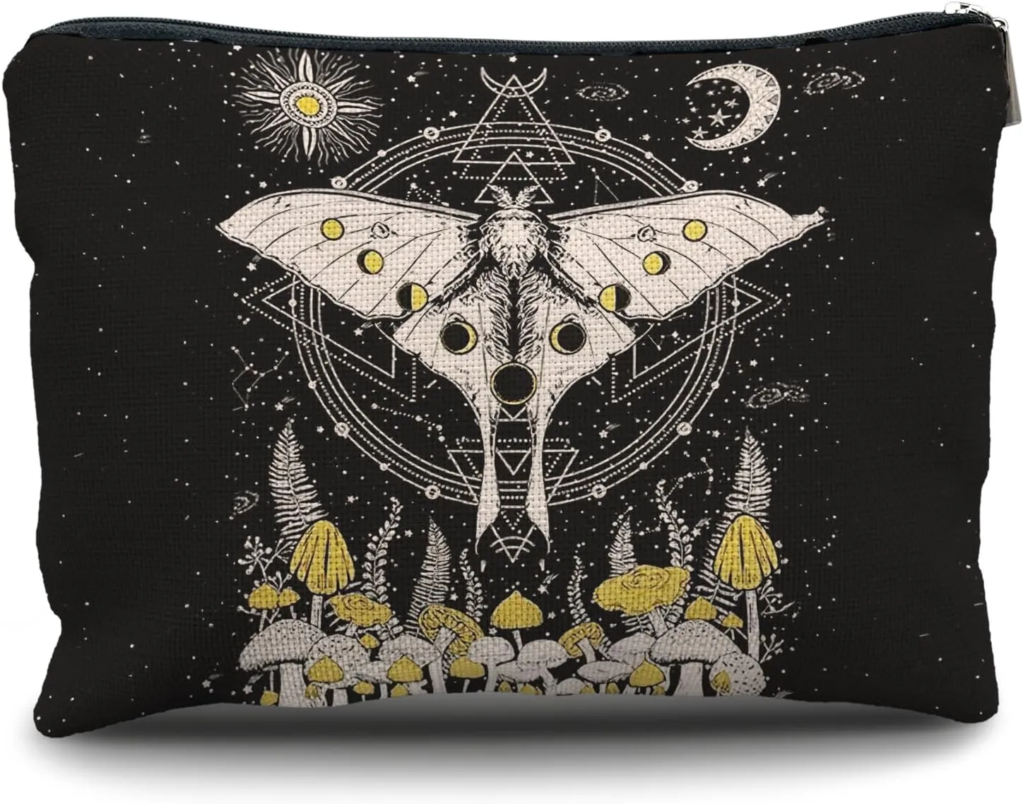 Nogrit Celestial Moon Moth Mushroom Witchy Makeup Bag, Sun and Moon Gifts Cosmetic Bags for Women, Witchy Gifts for Women, Witch Stuff, Witchcraft Gifts Small Makeup Cosmetic Bag for Purse
