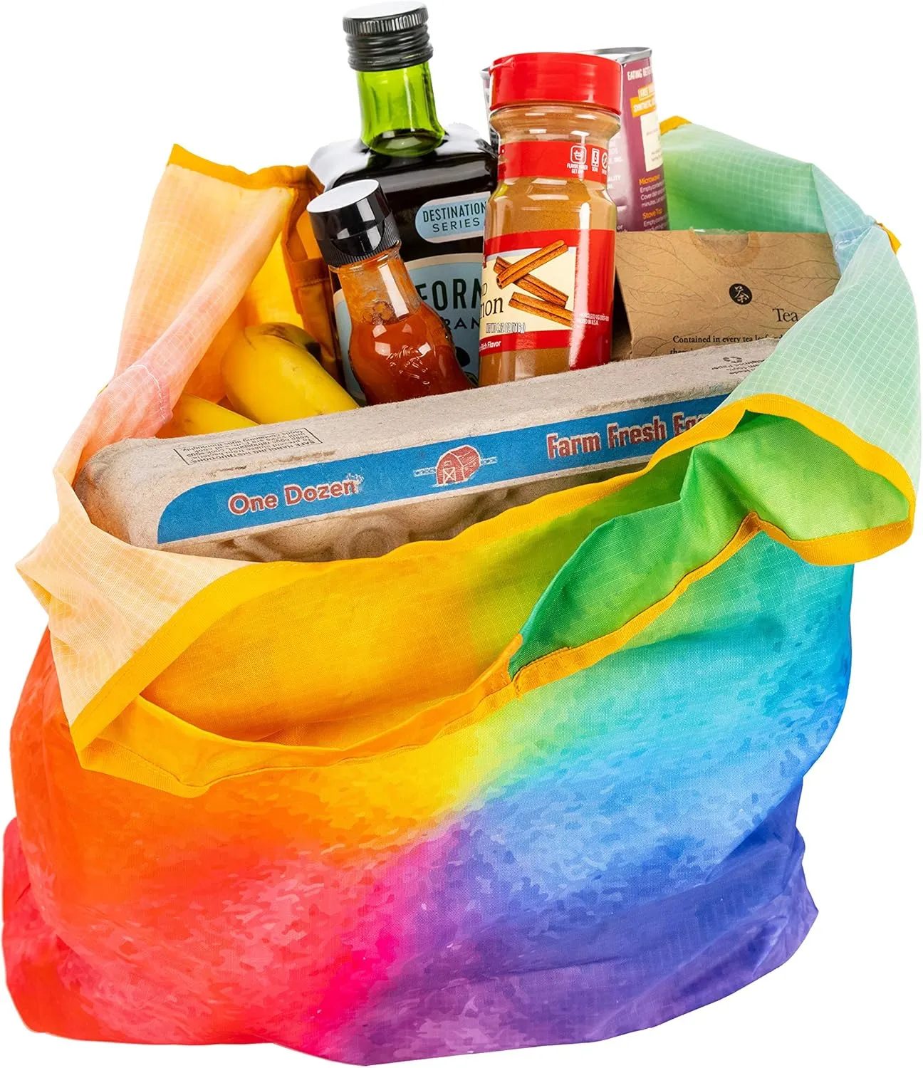 O-WITZ Reusable Grocery Bags | Vibrant Tote Bag For Groceries, Gym, Office, Beach, Toys & More | Washable Design With Large Handles For Maximum Convenience | Folds Into A Small Pouch, 3 Pack, Rainbow