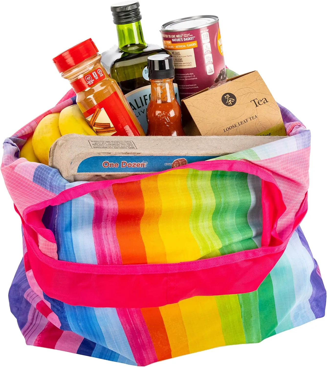 O-WITZ Reusable Grocery Bags | Vibrant Tote Bag For Groceries, Gym, Office, Beach, Toys & More | Washable Design With Large Handles For Maximum Convenience | Folds Into A Small Pouch, 3 Pack, Rainbow