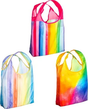 O-WITZ Reusable Grocery Bags | Vibrant Tote Bag For Groceries, Gym, Office, Beach, Toys & More | Washable Design With Large Handles For Maximum Convenience | Folds Into A Small Pouch, 3 Pack, Rainbow