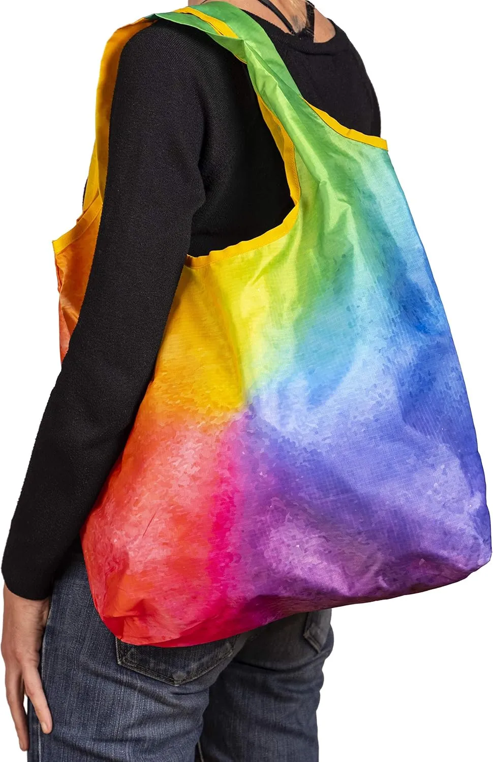 O-WITZ Reusable Grocery Bags | Vibrant Tote Bag For Groceries, Gym, Office, Beach, Toys & More | Washable Design With Large Handles For Maximum Convenience | Folds Into A Small Pouch, 3 Pack, Rainbow