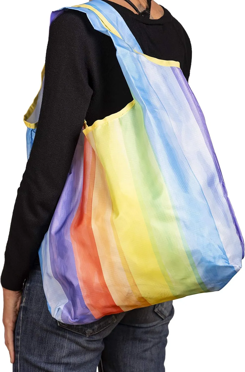 O-WITZ Reusable Grocery Bags | Vibrant Tote Bag For Groceries, Gym, Office, Beach, Toys & More | Washable Design With Large Handles For Maximum Convenience | Folds Into A Small Pouch, 3 Pack, Rainbow