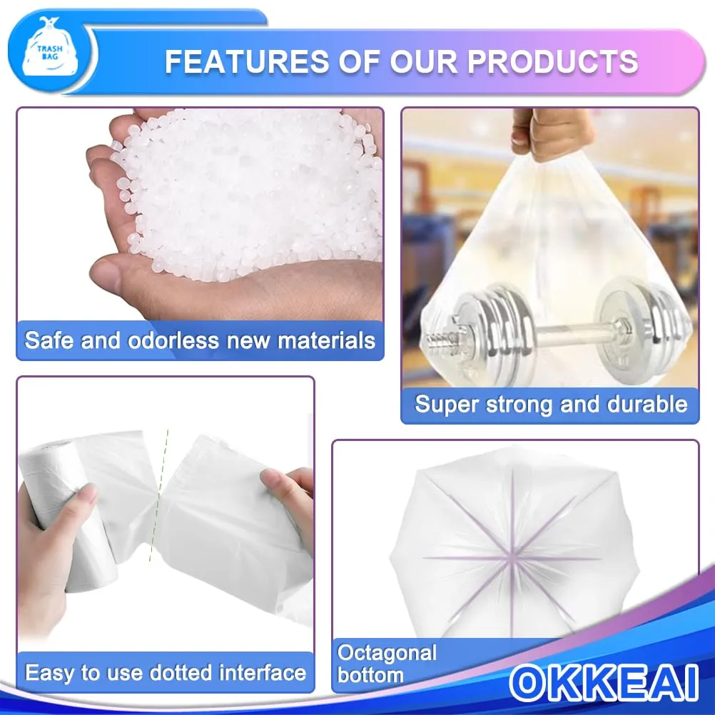 OKKEAI Small Trash Bags -1.2 Gallon Garbage Bags 5 Liter Trash Bags Wastebasket Liners for Bathroom,Office,Translucent,120 Counts Fit 5L 1.2,1.5,2Gal
