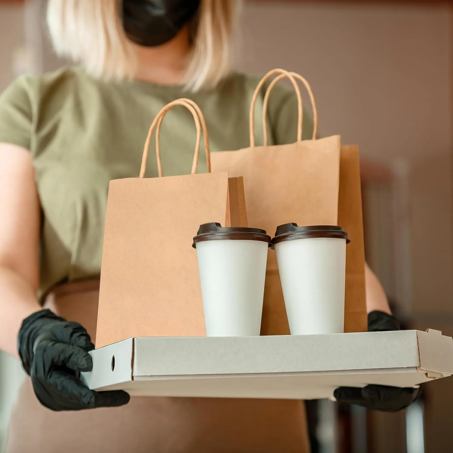 OUTUXED 35pcs Gift Bags, Brown Paper Bags with Handles, 7.1x3.6x9.3in Medium Size Kraft Paper Bags for Retail, Gift Wrapping, and Shopping