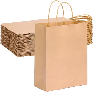 OUTUXED 35pcs Gift Bags, Brown Paper Bags with Handles, 7.1x3.6x9.3in Medium Size Kraft Paper Bags for Retail, Gift Wrapping, and Shopping