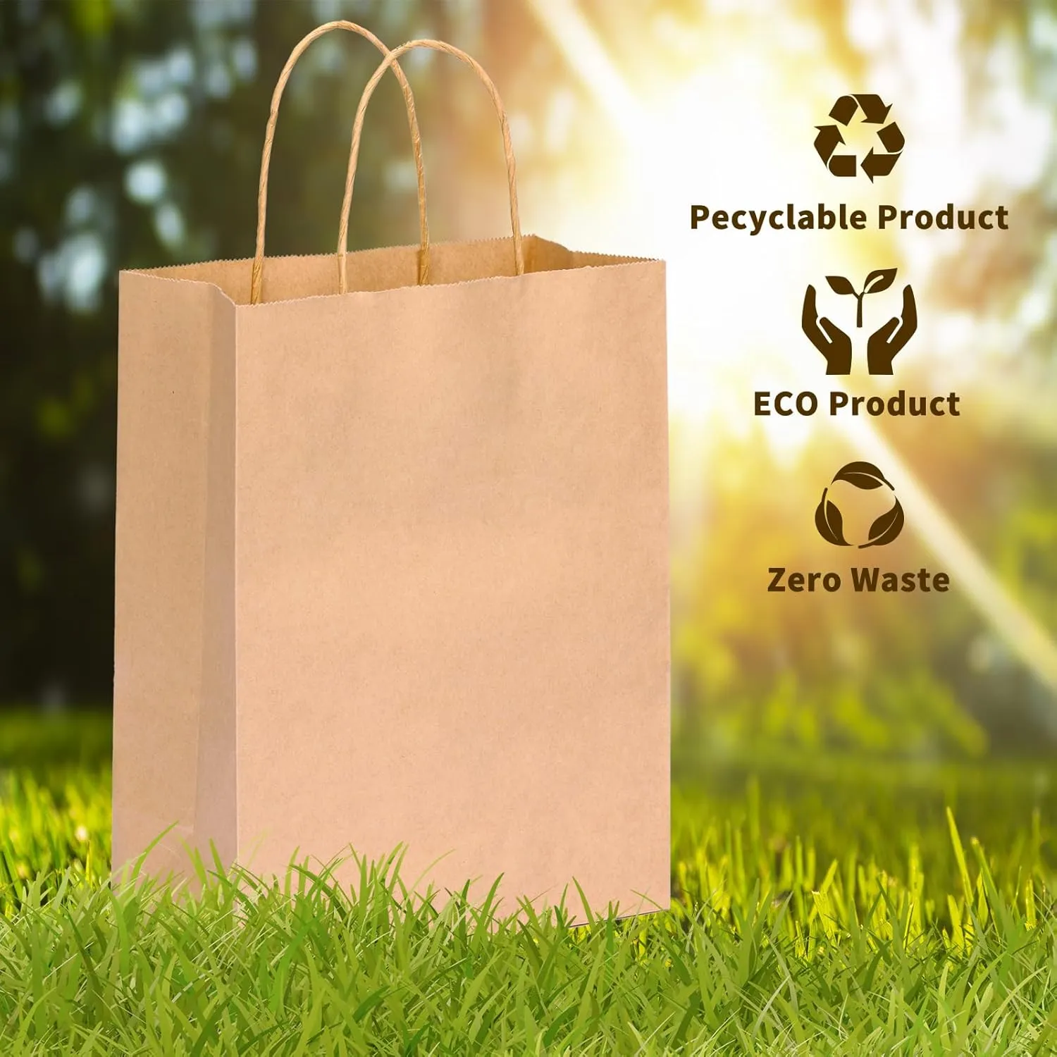 OUTUXED 35pcs Gift Bags, Brown Paper Bags with Handles, 7.1x3.6x9.3in Medium Size Kraft Paper Bags for Retail, Gift Wrapping, and Shopping