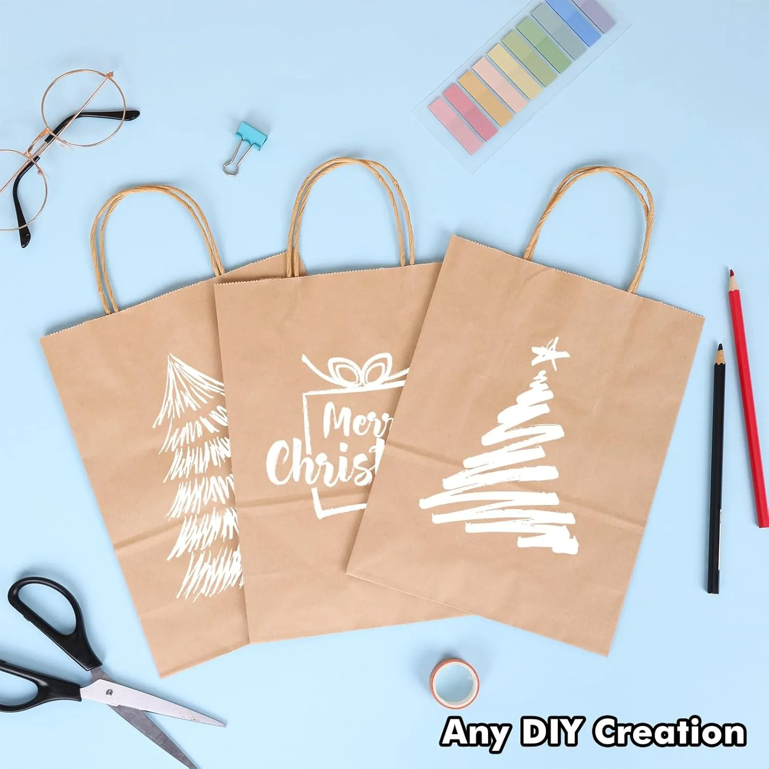 OUTUXED 35pcs Gift Bags, Brown Paper Bags with Handles, 7.1x3.6x9.3in Medium Size Kraft Paper Bags for Retail, Gift Wrapping, and Shopping