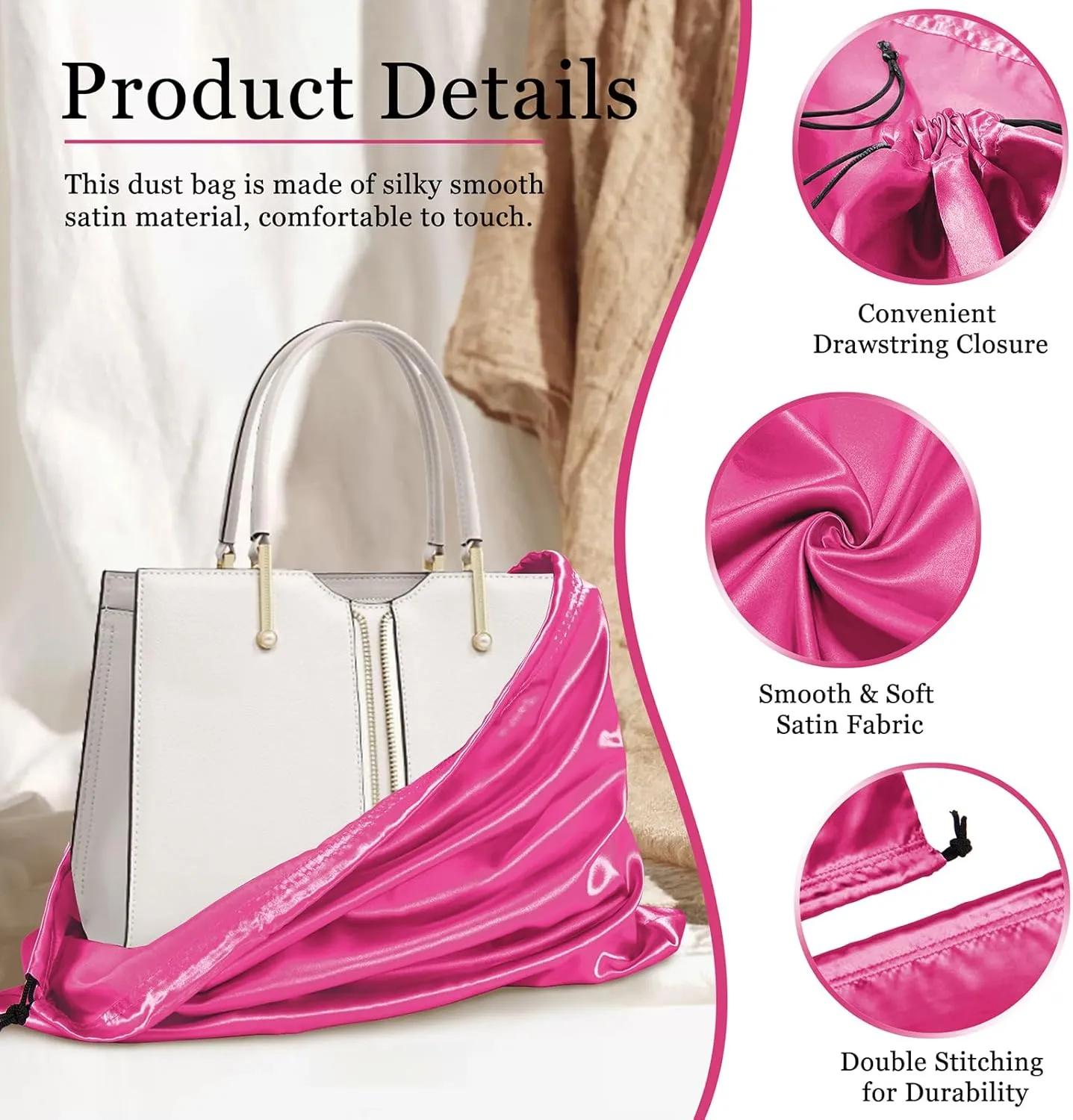P Pothuiny 2 Pcs Satin Dust Bags for Handbags
