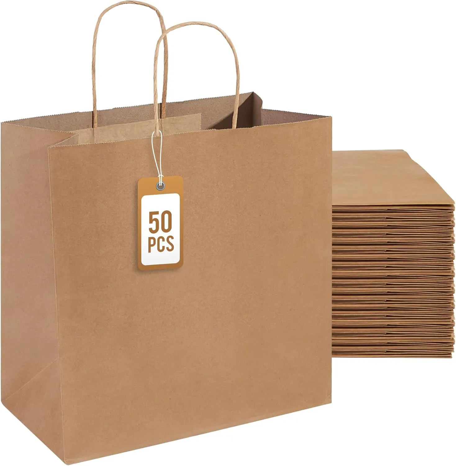 PAICUIKE 50Pcs Brown Paper Bags with Handles, Large 11x6x11 Inch Kraft Grocery Shopping & Retail Merchandise Bag, Gift Bags Bulk for Weddings, Parties, Baking