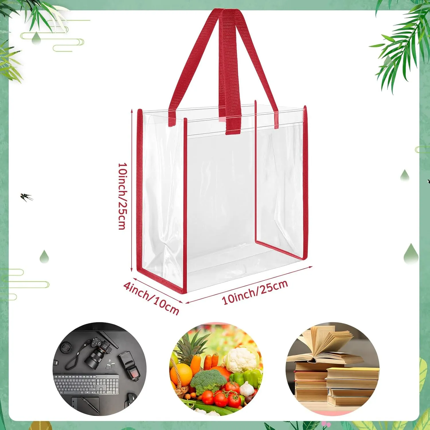 Paterr 30 Pcs Clear Tote Bag Stadium Approved Bulk 10 x 10 x 4 inch Plastic Tote Gifts Bags with Handle for Women Sports Gym(Multicolor)