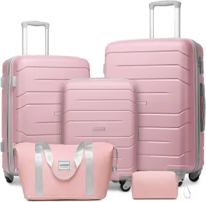 Pink 5-Piece Expandable Luggage Set - Ultra-, TSA Lock Spinner Suitcases with Extra Space bull; Perfect for Both Business amp; Vacation