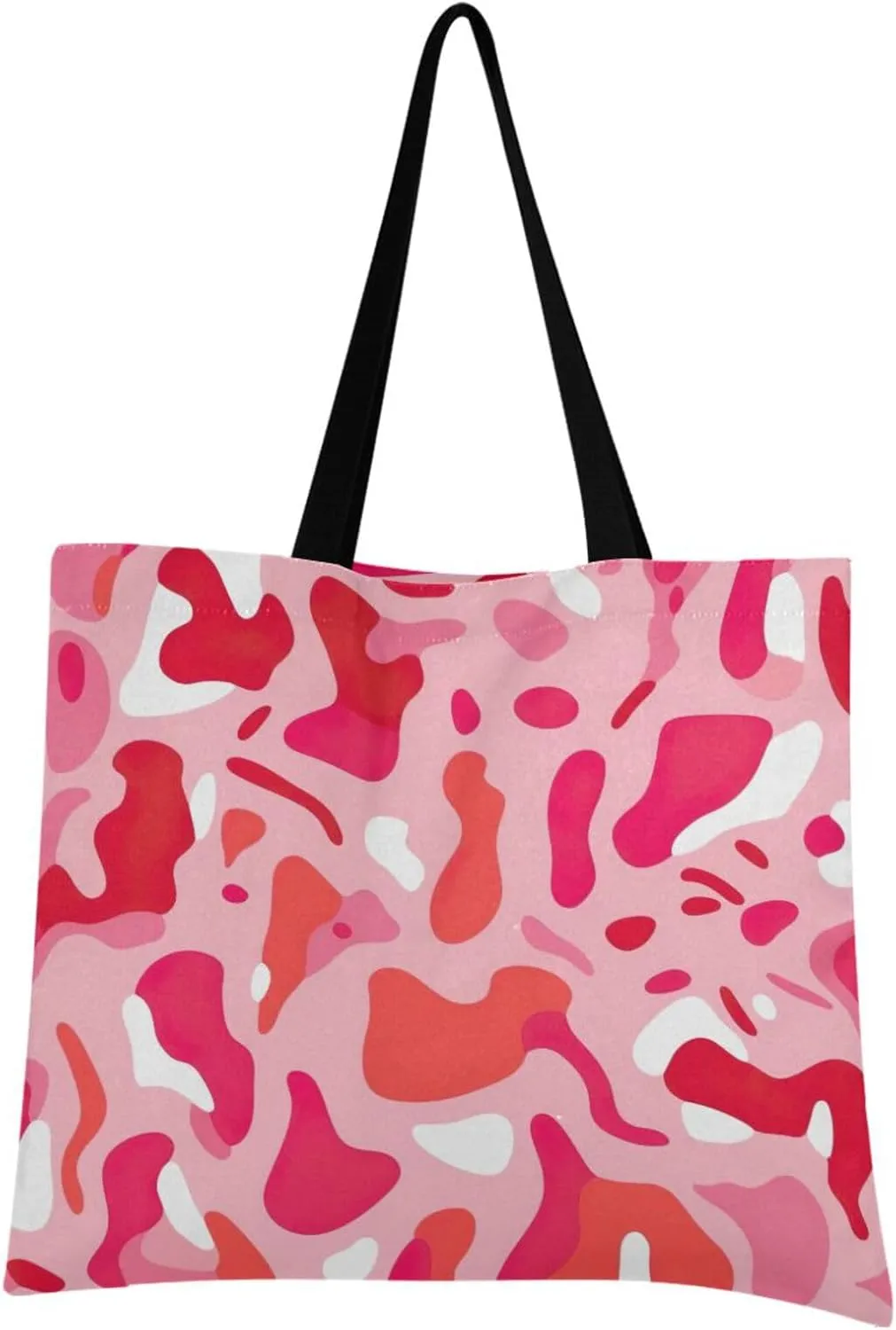 Pink Cow Print Tote Bag for Women Canvas Shoulder Handbags Reusable Grocery Bags Large Purse with Inner Pocket 214a7309