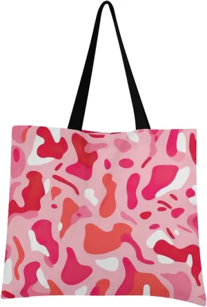 Pink Cow Print Tote Bag for Women Canvas Shoulder Handbags Reusable Grocery Bags Large Purse with Inner Pocket 214a7309