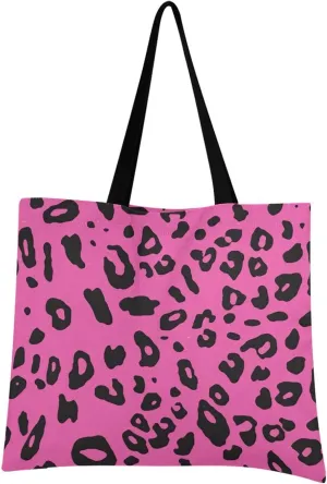 Pink Leopard Tote Bag for Women Girl Canvas Shoulder Handbags Reusable Grocery Bags Large Purse with Inner Pocket 214a5136