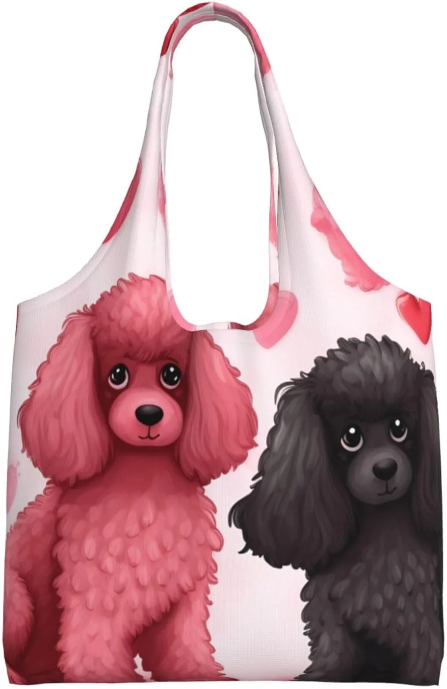 Pink Poodles Dogs Canvas Tote Bag Aesthetic Large Shoulder Bags Reusable Shopping Bags for Women Grocery Bag Purse