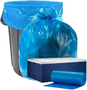 Plasticplace 12-16 Gallon Recycling Bags  1.2 Mil  Blue Garbage Can Liners with Logo  24" x 31" (250 Count)