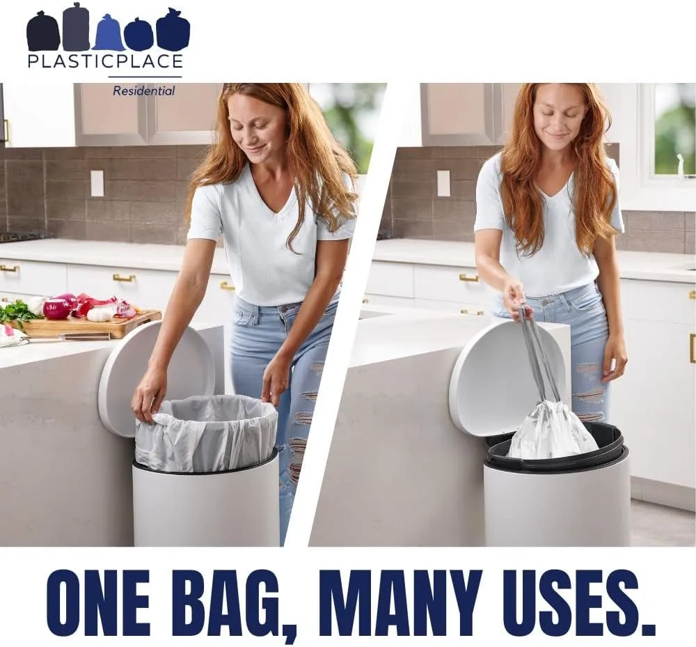 Plasticplace 13 Gallon Trash Bags  1.2 Mil  White Drawstring Garbage Can Liners  24" x 31", 200 Count (Pack of 1)