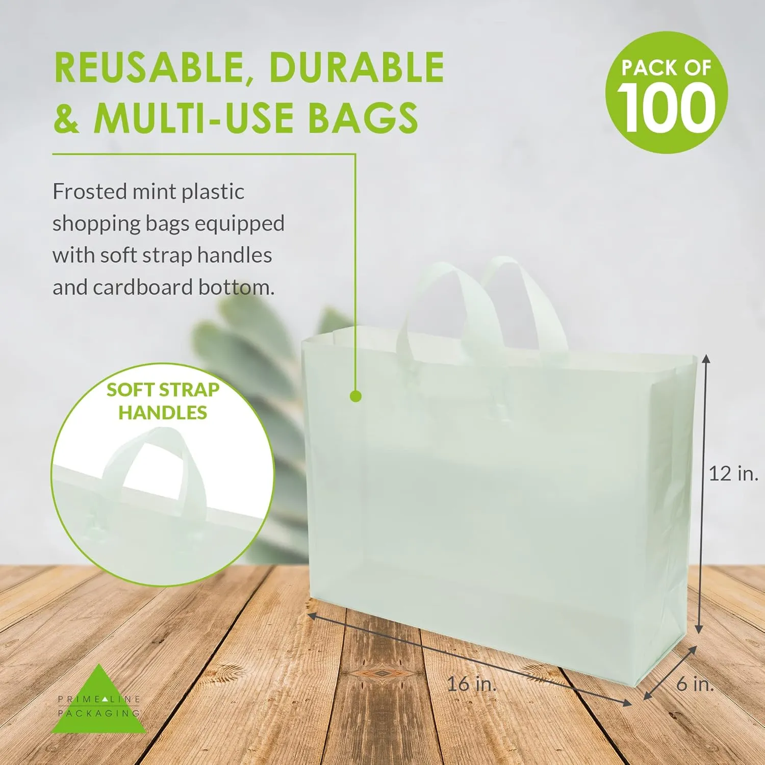 Prime Line Packaging Plastic Shopping Bags, Plastic Gift Bags with Handles for Small Business, Boutiques, Merchandise, Retail, Teal, Bulk, 16x6x12, 100 Pack