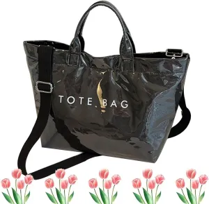 Pvc Tote Bag, Womens Letters Print Tote Bag Large, Work Plastic Letter Print Totes Bags with Shoulder Strap