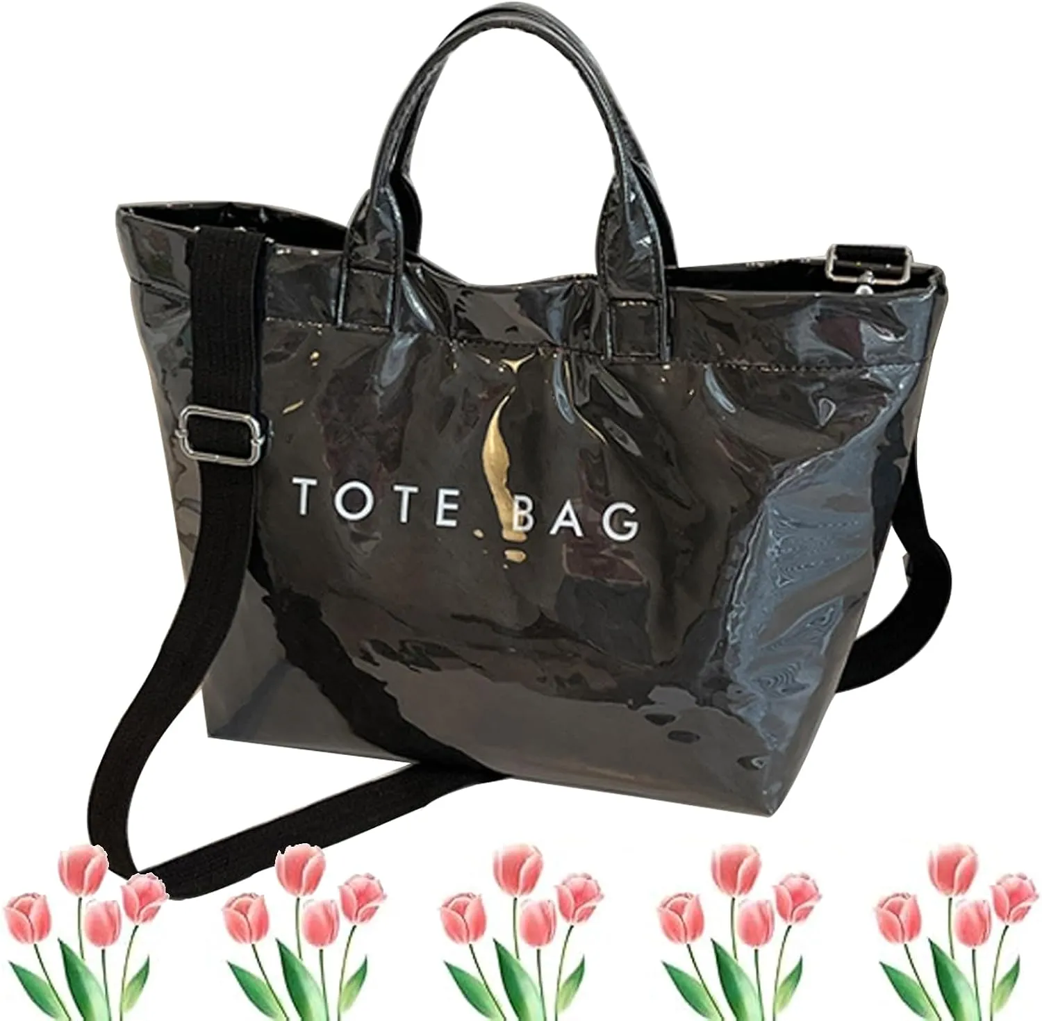 Pvc Tote Bag, Womens Letters Print Tote Bag Large, Work Plastic Letter Print Totes Bags with Shoulder Strap
