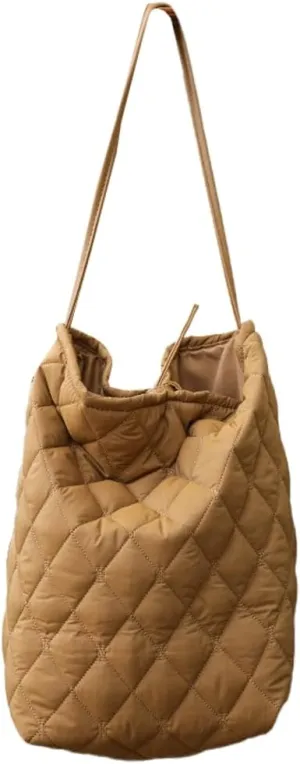 Quilted Bucket Shoulder Bag for Women Large Soft Totes Purse Casual Working Handbag Top-handle Satchel