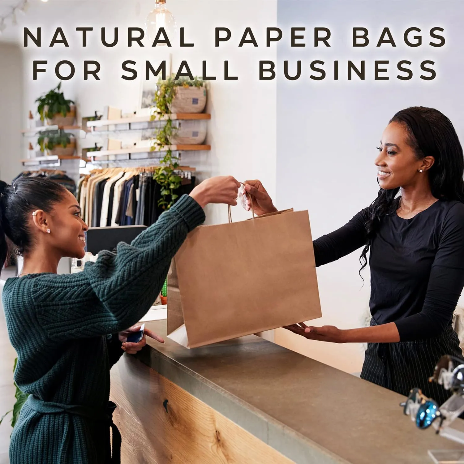 Qutuus Large Kraft Paper Shopping Bags with Handles Bulk - 16x6x12 Inch 300 Pcs Brown Paper Sacks, Kraft Bags for Gift Packaging Small Business Boutiques Retail Stores Grocery Merchandise