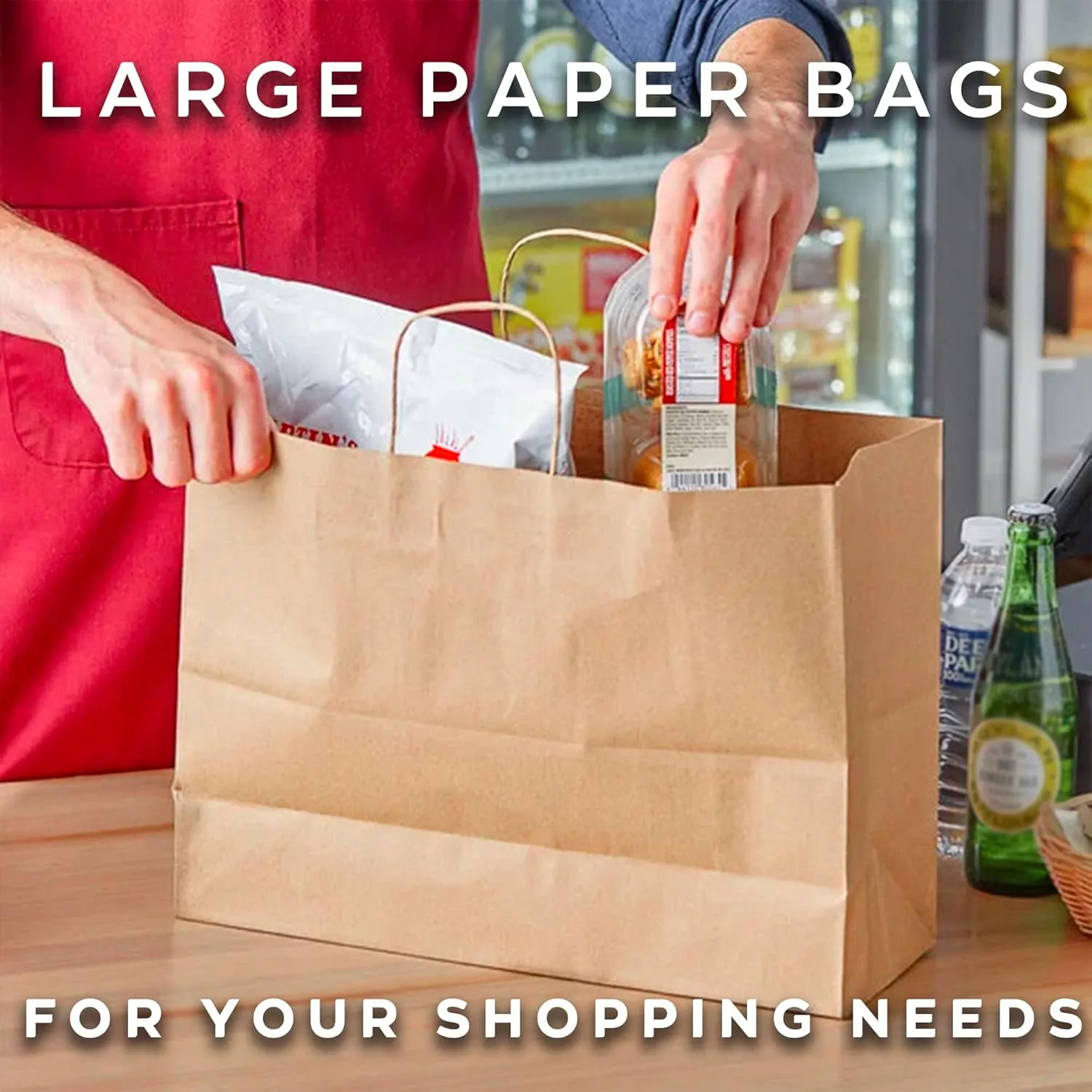 Qutuus Large Kraft Paper Shopping Bags with Handles Bulk - 16x6x12 Inch 300 Pcs Brown Paper Sacks, Kraft Bags for Gift Packaging Small Business Boutiques Retail Stores Grocery Merchandise