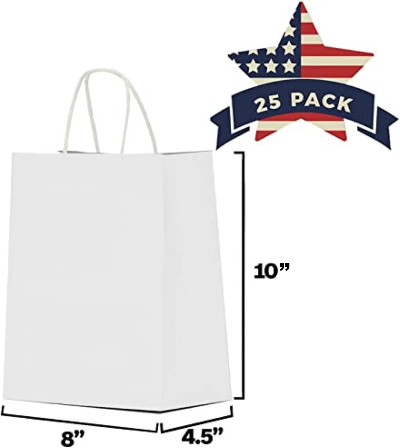 Qutuus White Gift Bags with Handles 25 pcs 8x4.5x10 White Paper Gift Bags, Medium Gift Bags, White Bags for Valentines, White Paper Bags with Handles Bulk