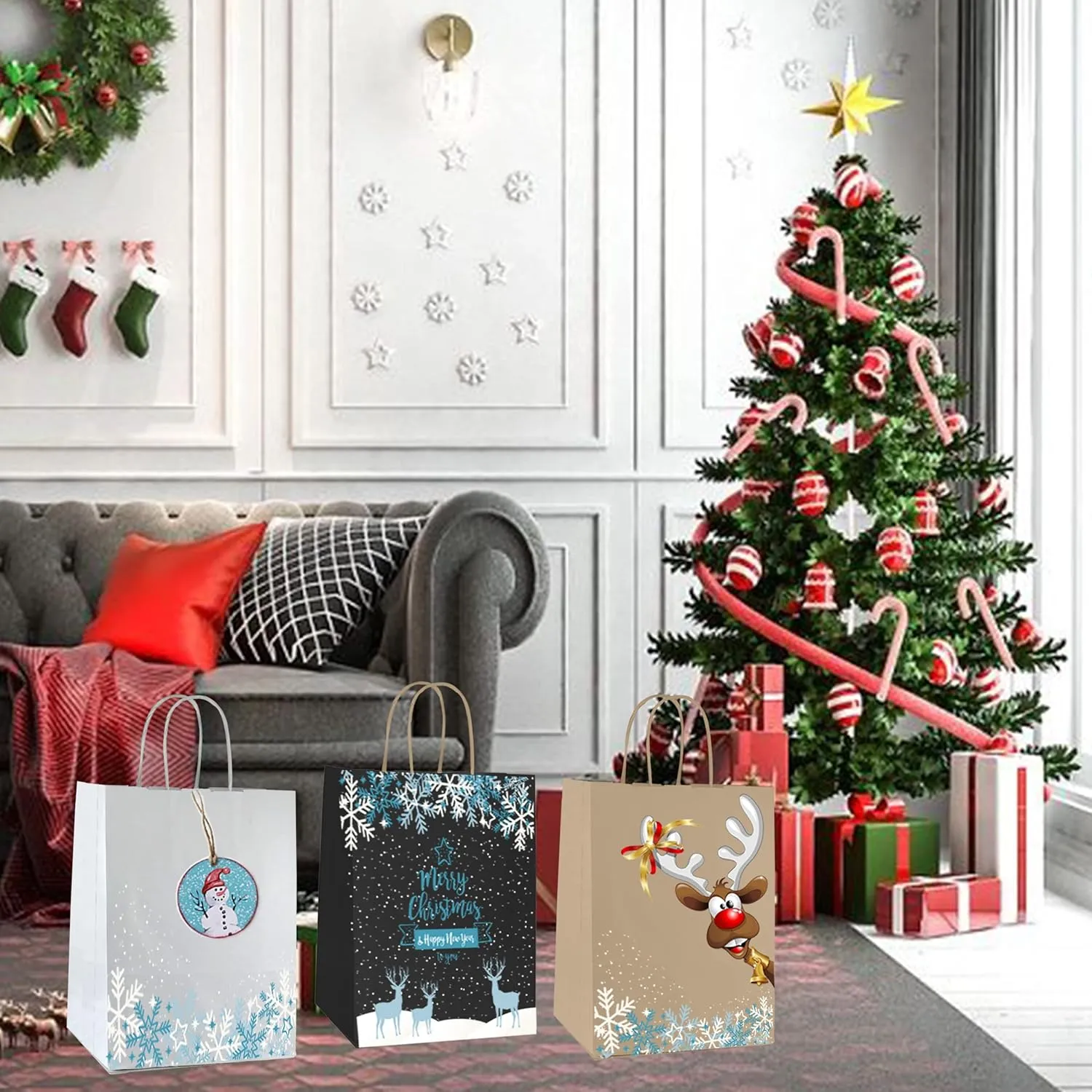 Qutuus White Gift Bags with Handles 25 pcs 8x4.5x10 White Paper Gift Bags, Medium Gift Bags, White Bags for Valentines, White Paper Bags with Handles Bulk
