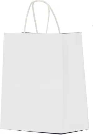 Qutuus White Gift Bags with Handles 25 pcs 8x4.5x10 White Paper Gift Bags, Medium Gift Bags, White Bags for Valentines, White Paper Bags with Handles Bulk