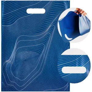Rainbows & Lilies 100 Plastic Bags with Handles - 12"W x 15"H Thick Reusable Bulk Bags for Merchandise, T-Shirts, Gifts, Products, Small Business, Boutique Retail Shopping, Goodie Party Favors (Blue)