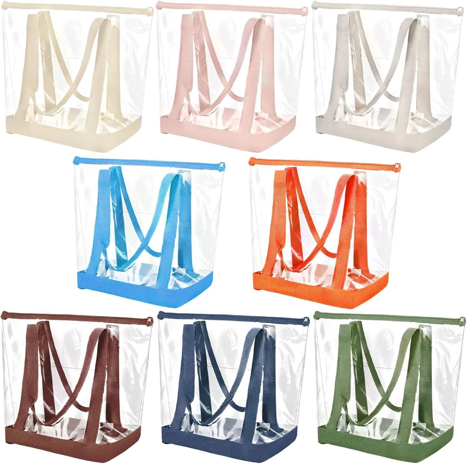 Reginary 8 Pieces Clear Tote Bags Shoulder Handbag Security Approved See Through Bag with Zipper Closure for Travel Work