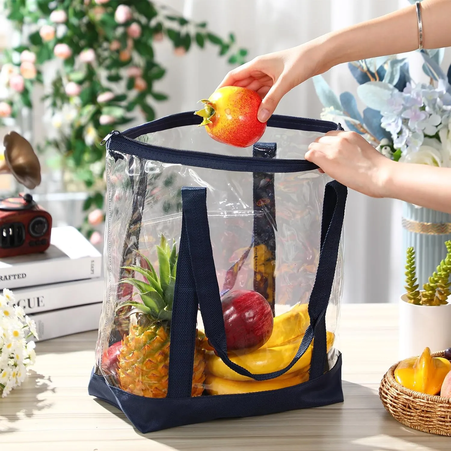Reginary 8 Pieces Clear Tote Bags Shoulder Handbag Security Approved See Through Bag with Zipper Closure for Travel Work