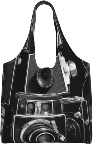 Retro Cool Camera Collection Canvas Tote Bag Aesthetic Large Shoulder Bags Reusable Shopping Bags for Women Grocery Bag Purse