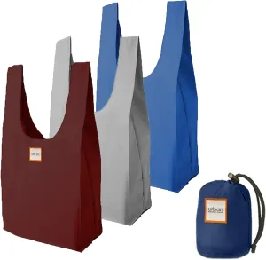 Reusable Shopping Bags, Large Nylon Foldable Grocery Bags with Comfortable Handles, Machine-Washable Grocery Totes in a Compact Pack, Ocean, Set of 3
