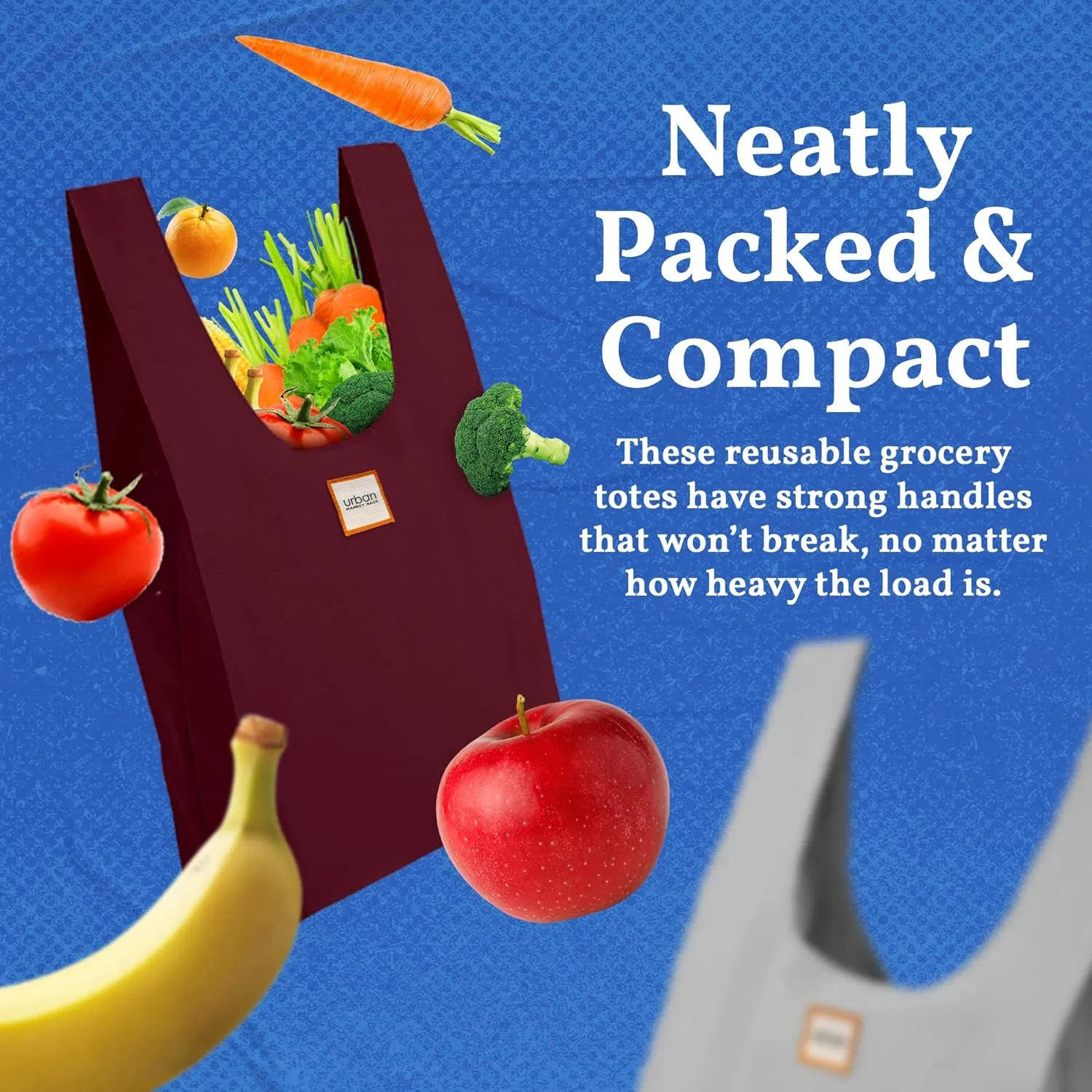 Reusable Shopping Bags, Large Nylon Foldable Grocery Bags with Comfortable Handles, Machine-Washable Grocery Totes in a Compact Pack, Ocean, Set of 3